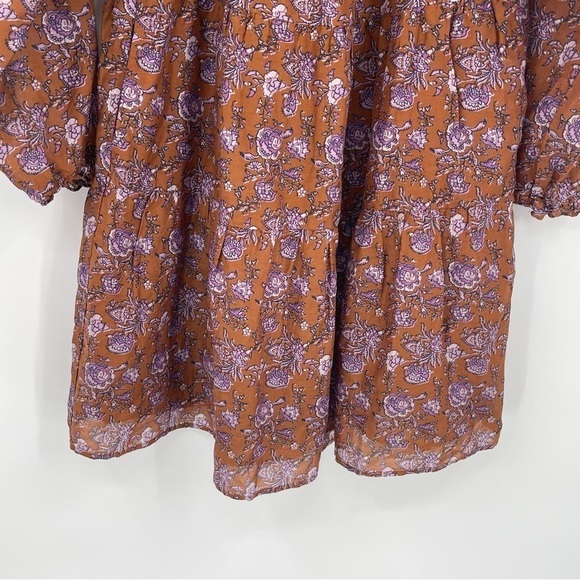 Xirena Dolly Dress Size Small Brown Purple Floral Boho  Balloon Sleeves Pockets - Picture 3 of 9